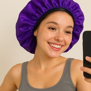 5 PC NWOT Satin hair bonnets in purple and blue hues